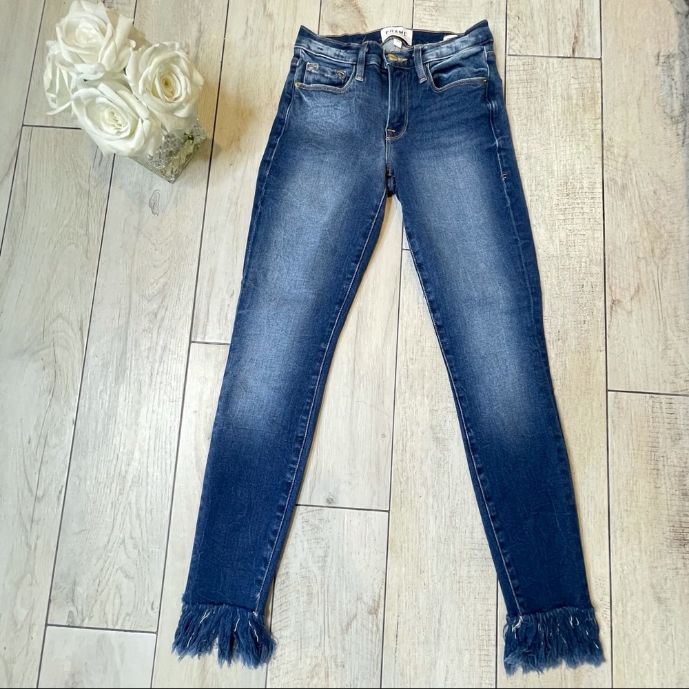 Frame Denim Blue Le Skinny Jeans Raw Hem Size 24 - Picture 8 of 9